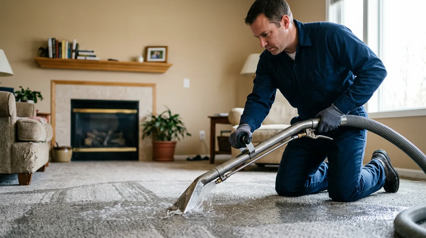 Water damage restoration technician working near Fulton, IL